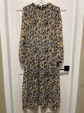 Anko | Pleated | High-Neck | Ruffle | Midi | Dress | Floral | Lined | Size 12